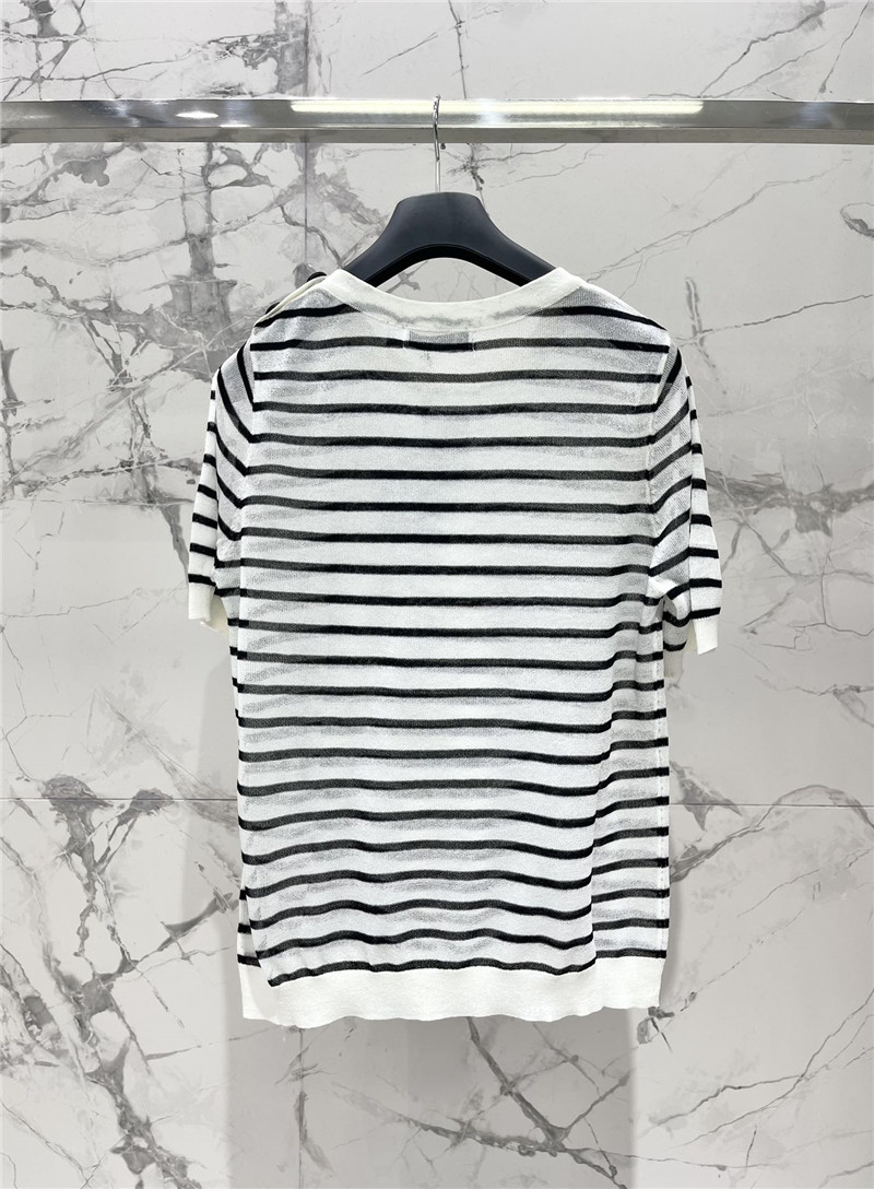 Dior Striped Thin Knit T-shirt in White