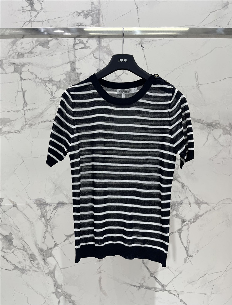Dior Striped Thin Knit T-shirt in Black