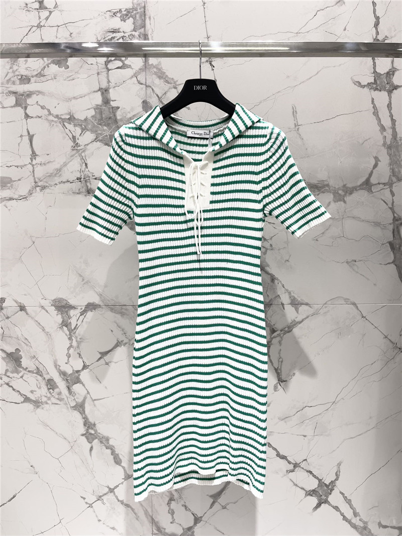 dior navy neck short sleeve knitted dress replica clothes