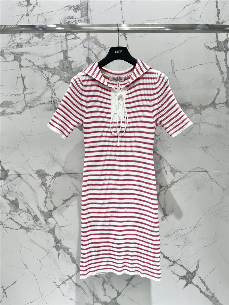 dior navy neck short sleeve knitted dress replica clothes