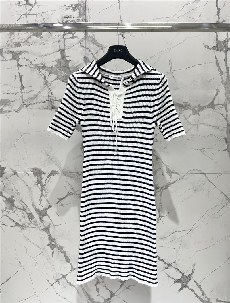 dior navy neck short sleeve knitted dress replica clothes