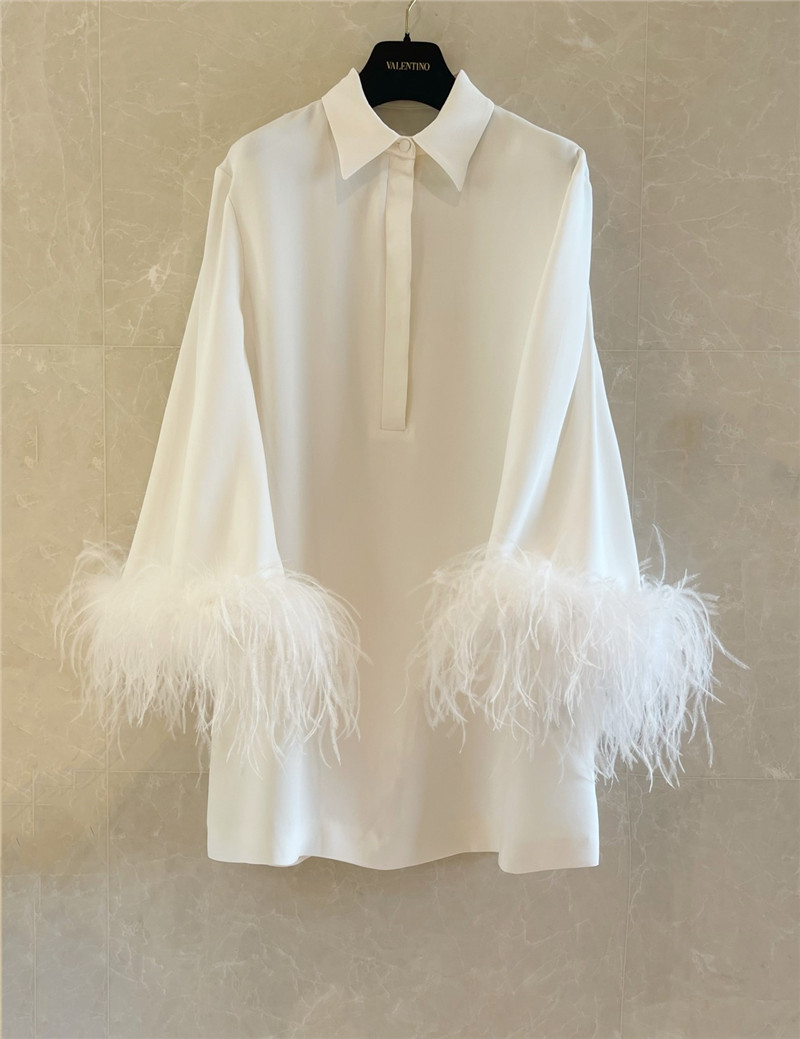 Valentino Garavani Feather-Trimmed Silk-Crepe Mini Shirt Dress