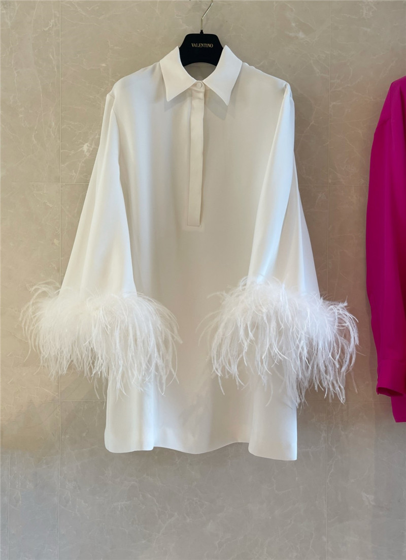 Va1e*ntin0 garavani feather-trimmed silk-crepe mini shirt dress