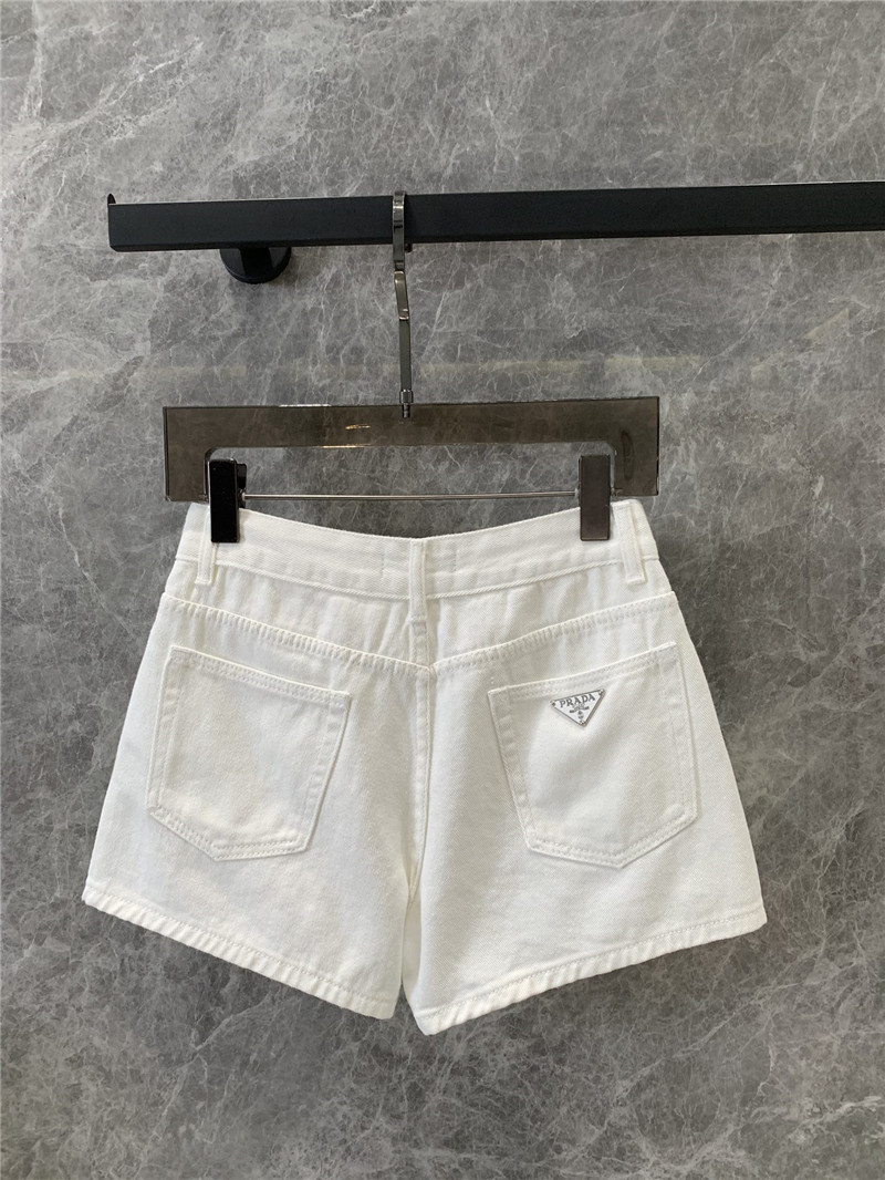 Pra*a triangle logo white denim shorts replica designer clothes