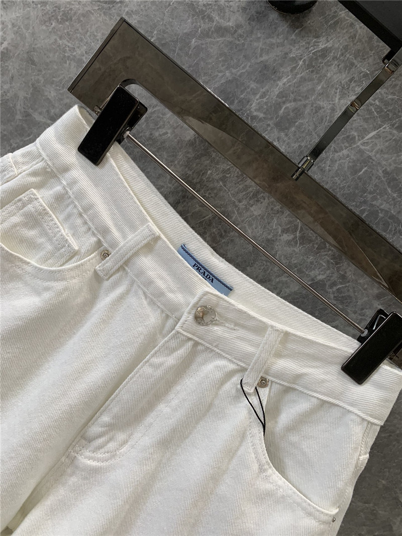 Pra*a triangle logo white denim shorts replica designer clothes