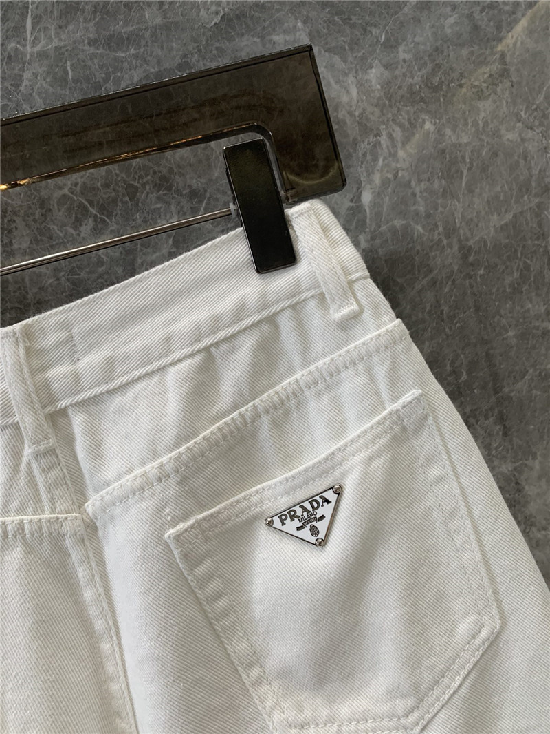Pra*a triangle logo white denim shorts replica designer clothes