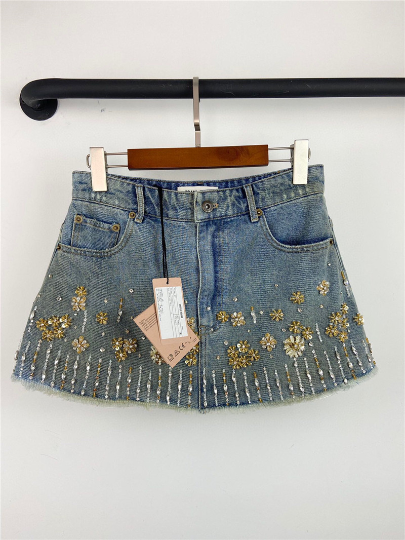 miumiu beaded mini denim skirt replicas clothes