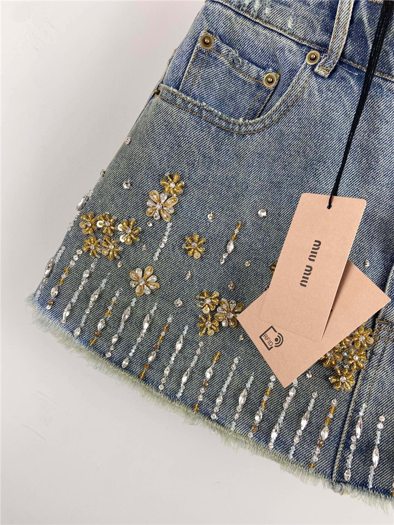 M1um1u beaded mini denim skirt replicas clothes