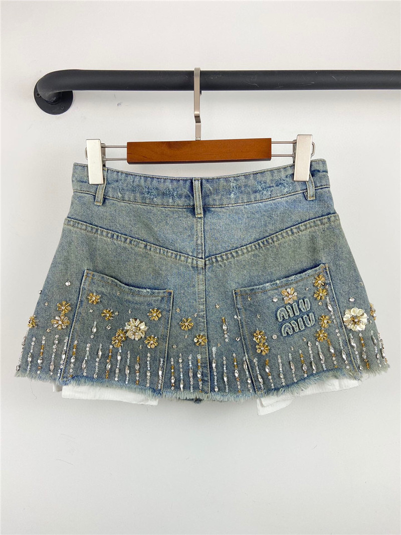 M1um1u beaded mini denim skirt replicas clothes