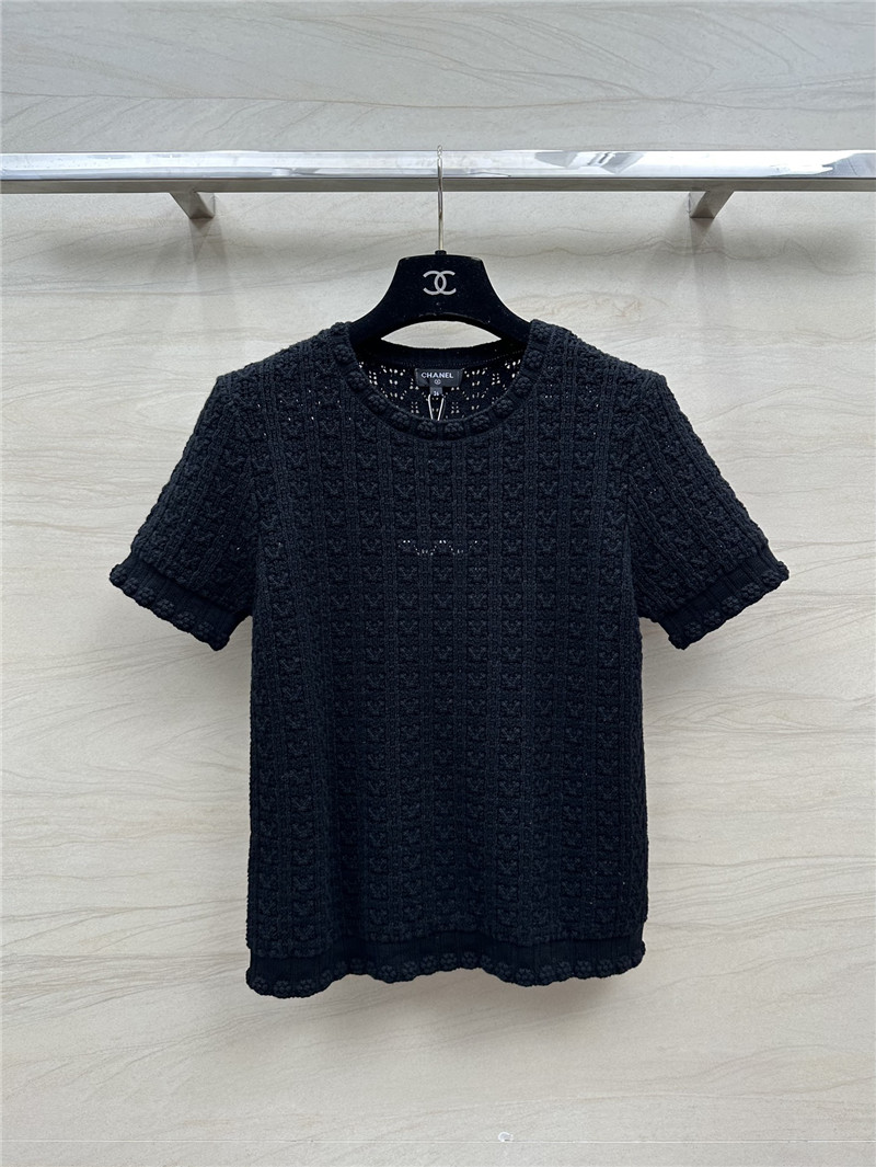 Chanel hollow embossed braided short-sleeved top replica clothes