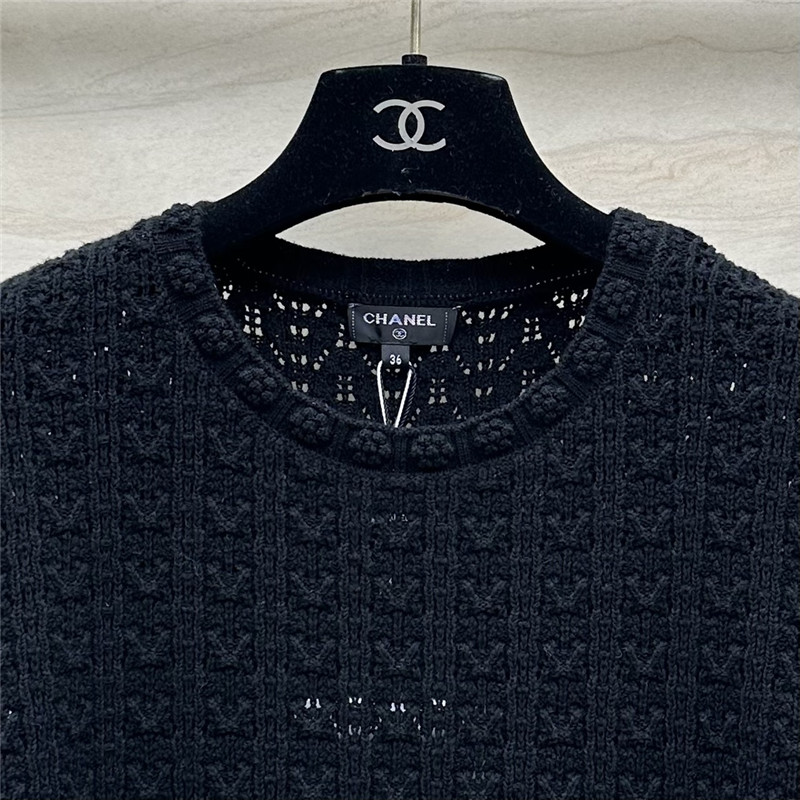 Ch**el hollow embossed braided short-sleeved top replica clothes