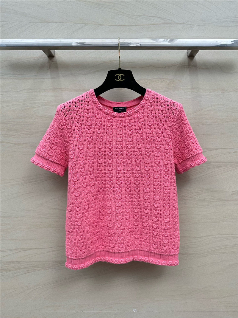 Chanel hollow embossed braided short-sleeved top replica clothes