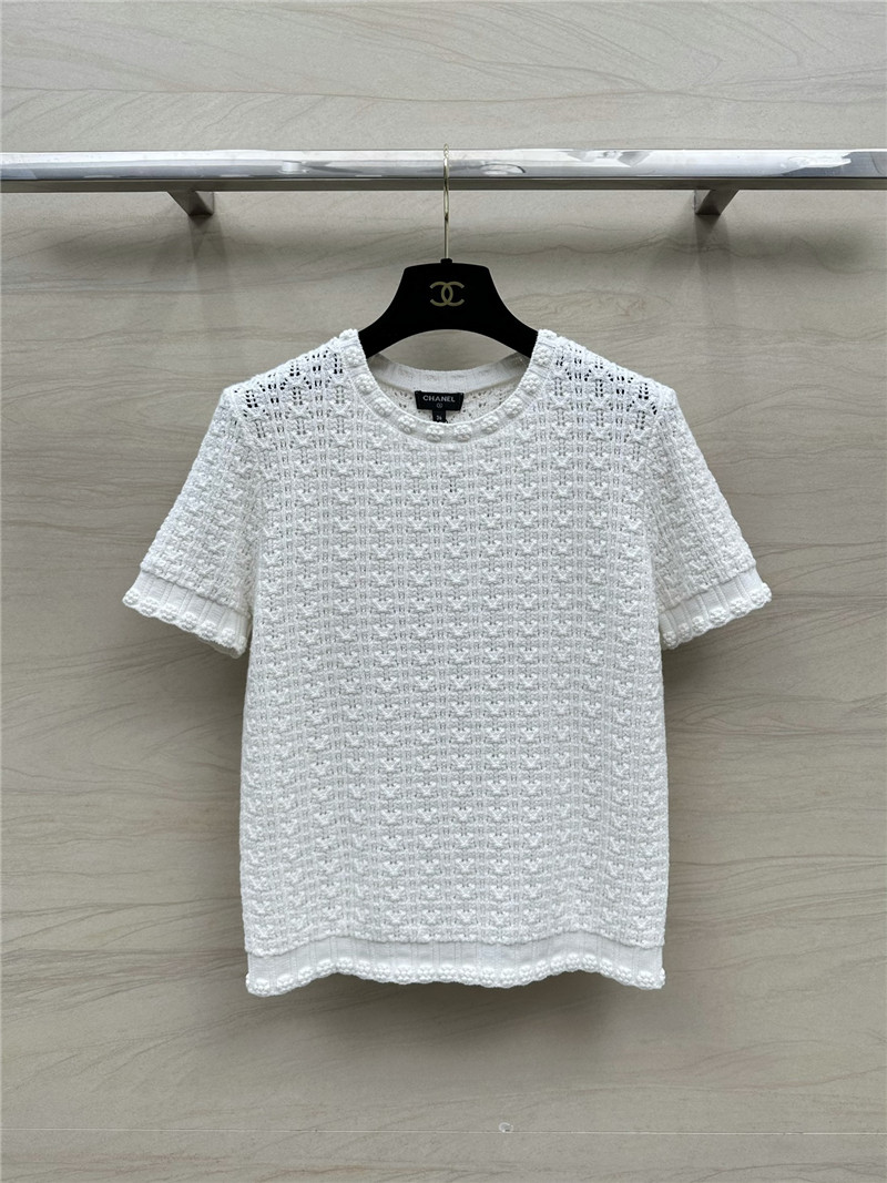 Chanel hollow embossed braided short-sleeved top replica clothes