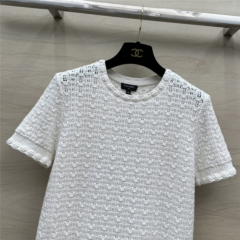 Chanel hollow embossed braided short-sleeved top replica clothes