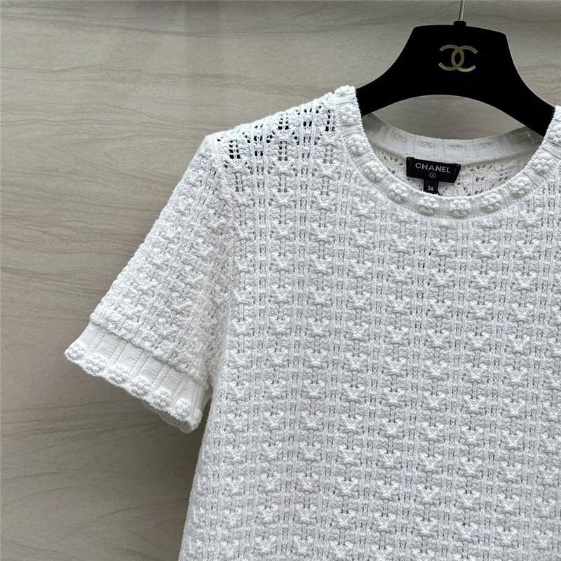Chanel hollow embossed braided short-sleeved top replica clothes