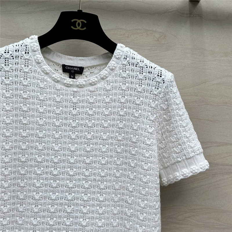 Chanel hollow embossed braided short-sleeved top replica clothes