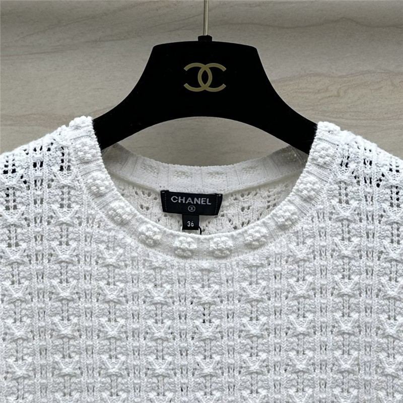 Chanel hollow embossed braided short-sleeved top replica clothes