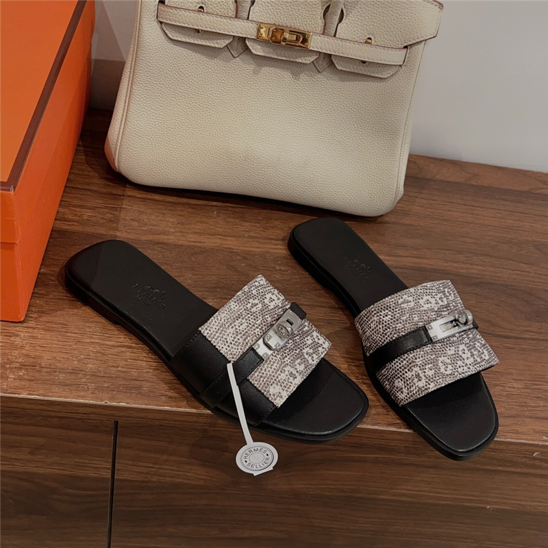 Hermes Kelly buckle slippers replica designer shoes