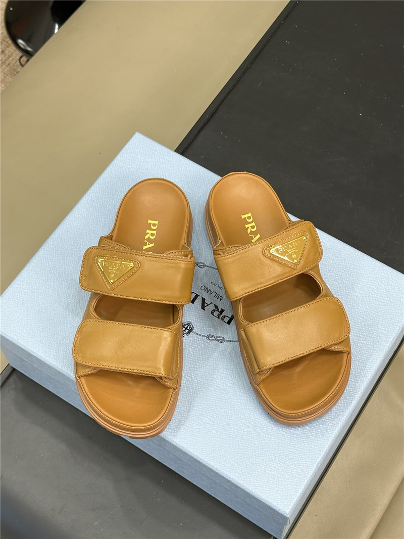 Pra*a double strap lambskin slippers replica designer shoes
