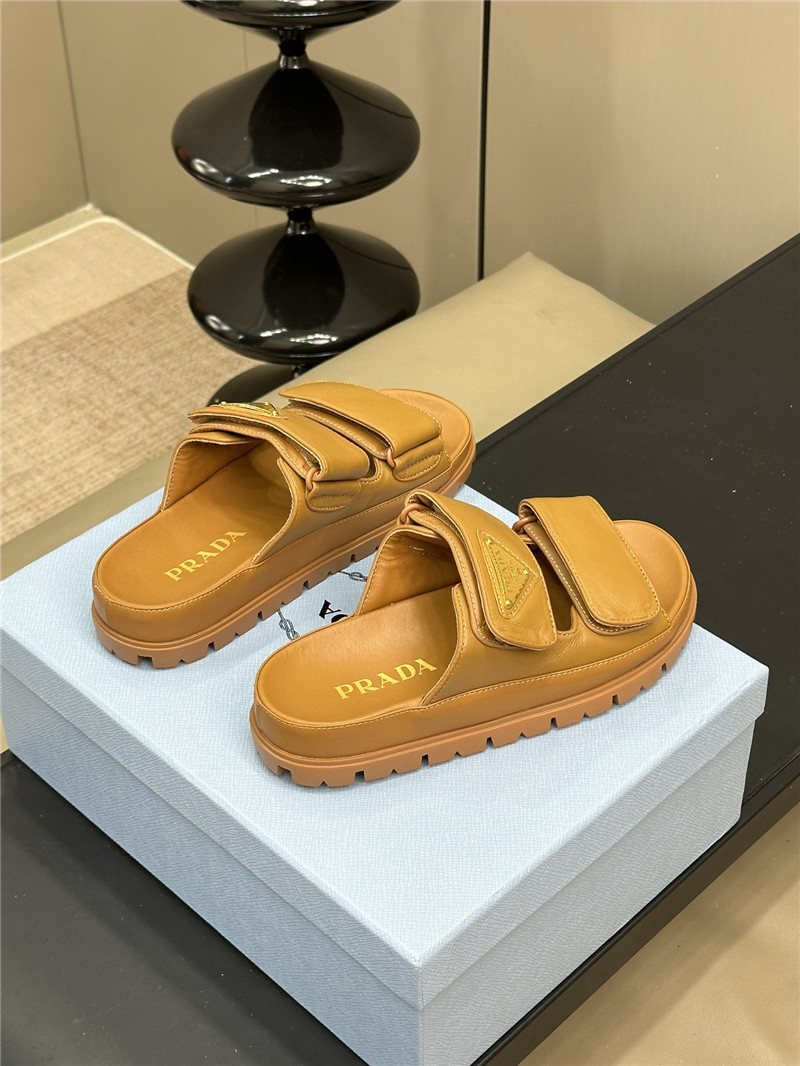 Pra*a double strap lambskin slippers replica designer shoes