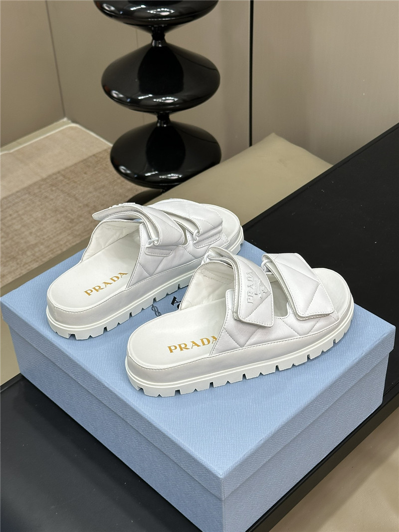 Pra*a double strap lambskin slippers replica designer shoes