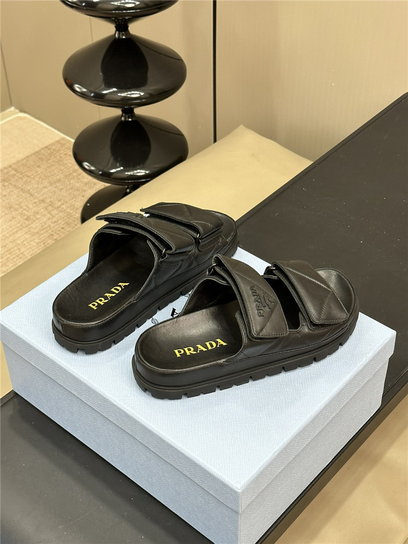 Pra*a double strap lambskin slippers replica designer shoes