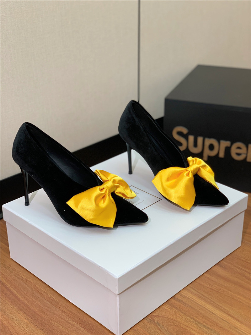 balmain bow velvet high-heeled shoes Marg*e1a replica shoes