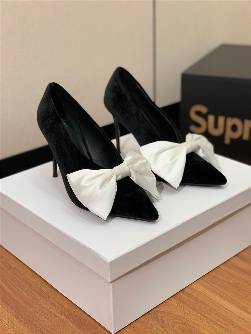 balmain bow velvet high-heeled shoes Marg*e1a replica shoes