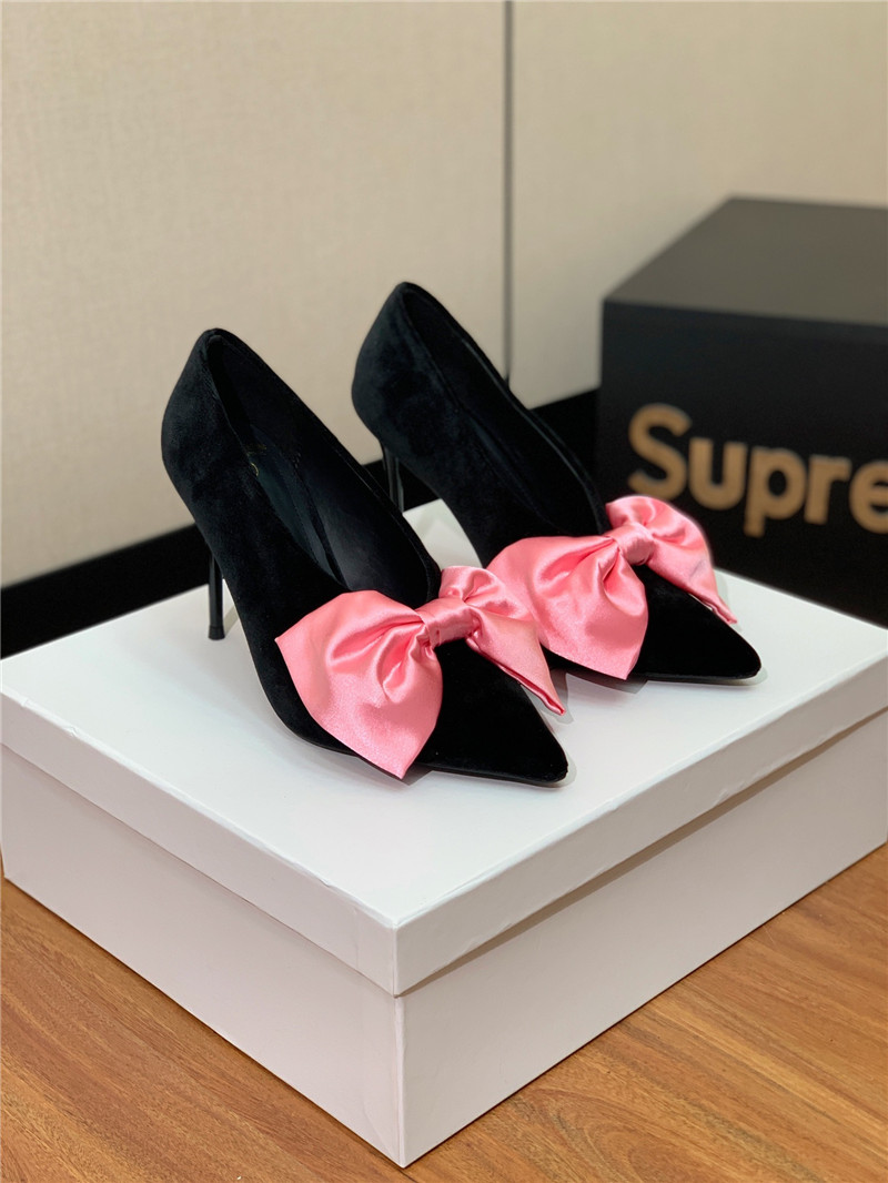balmain bow velvet high-heeled shoes Marg*e1a replica shoes