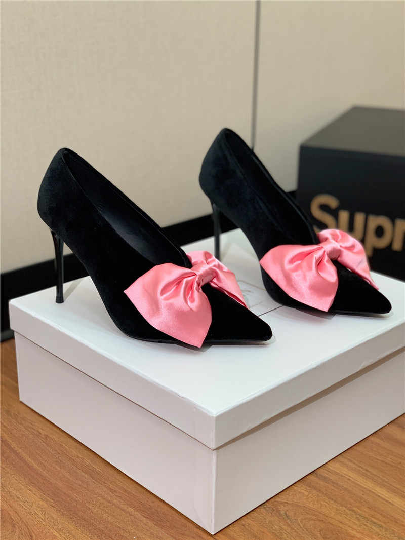 balmain bow velvet high-heeled shoes Marg*e1a replica shoes