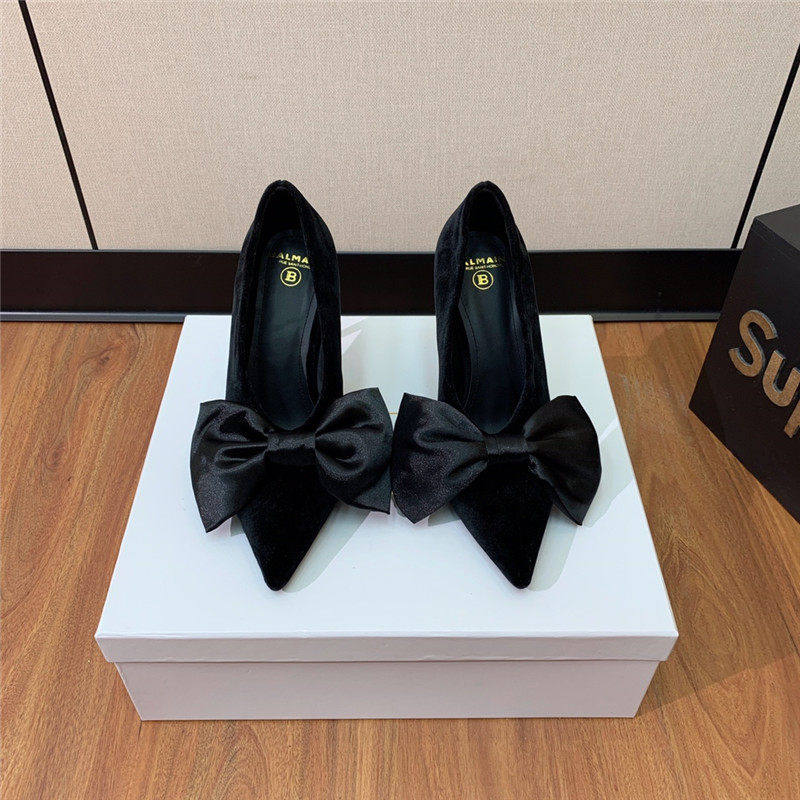 balmain bow velvet high-heeled shoes Marg*e1a replica shoes