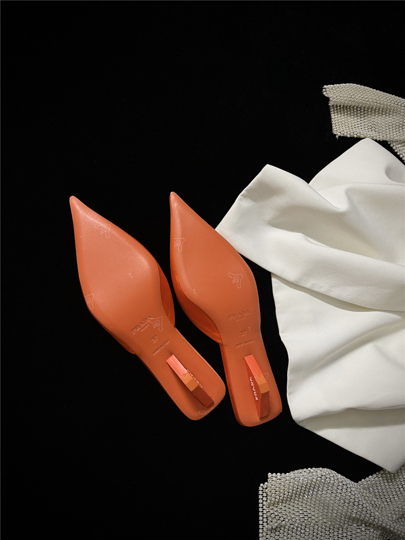 Pra*a pointed toe kitten heel slippers replica shoes