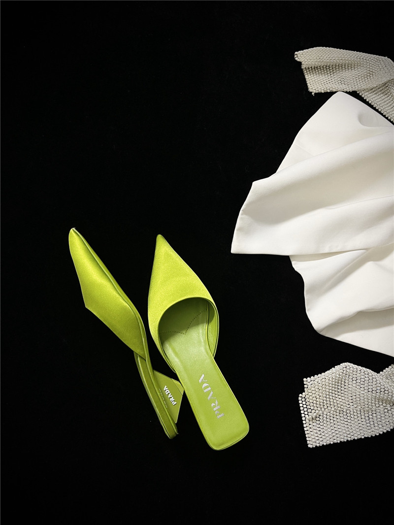 Pra*a pointed toe kitten heel slippers replica shoes