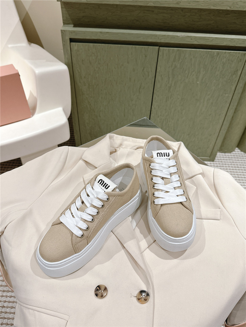 Miu Miu Platform Canvas Sneakers Brown