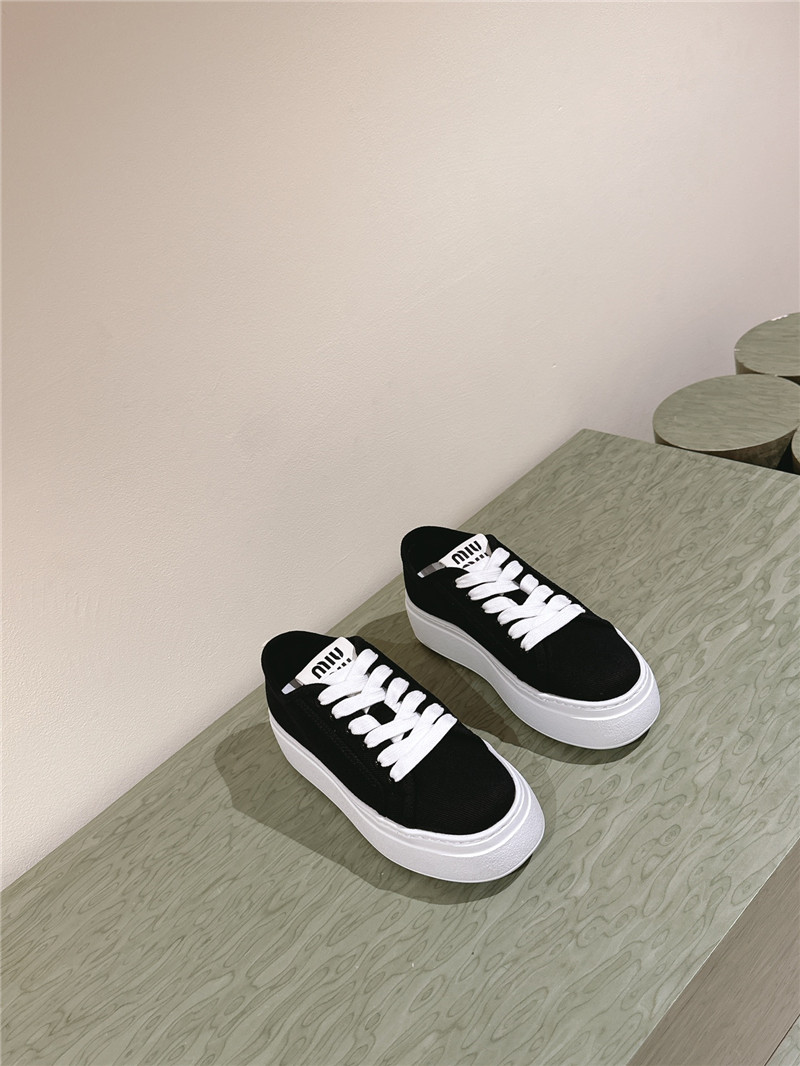 Miu Miu Platform Canvas Sneakers Black