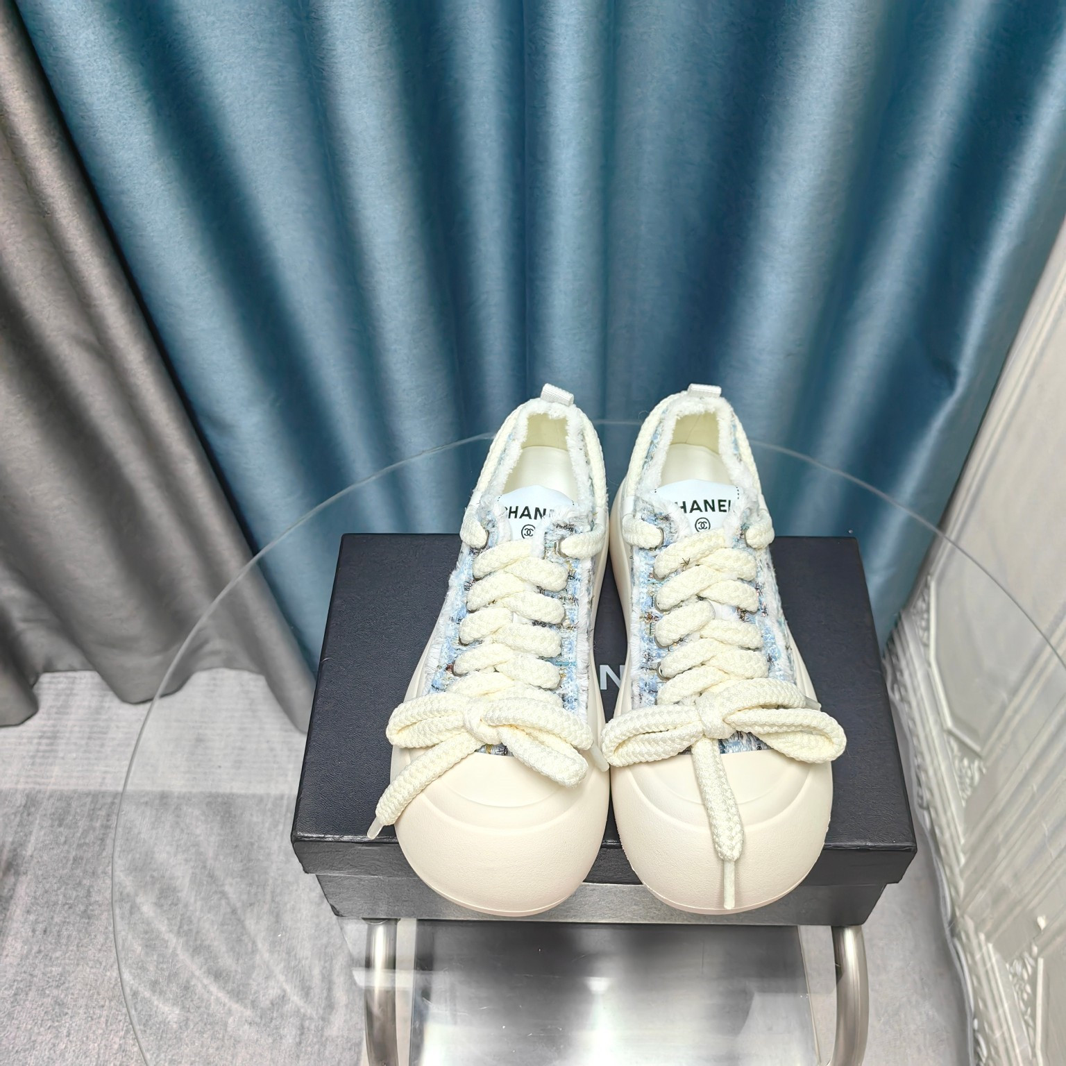 Chanel Blue Platform Canvas Sneakers