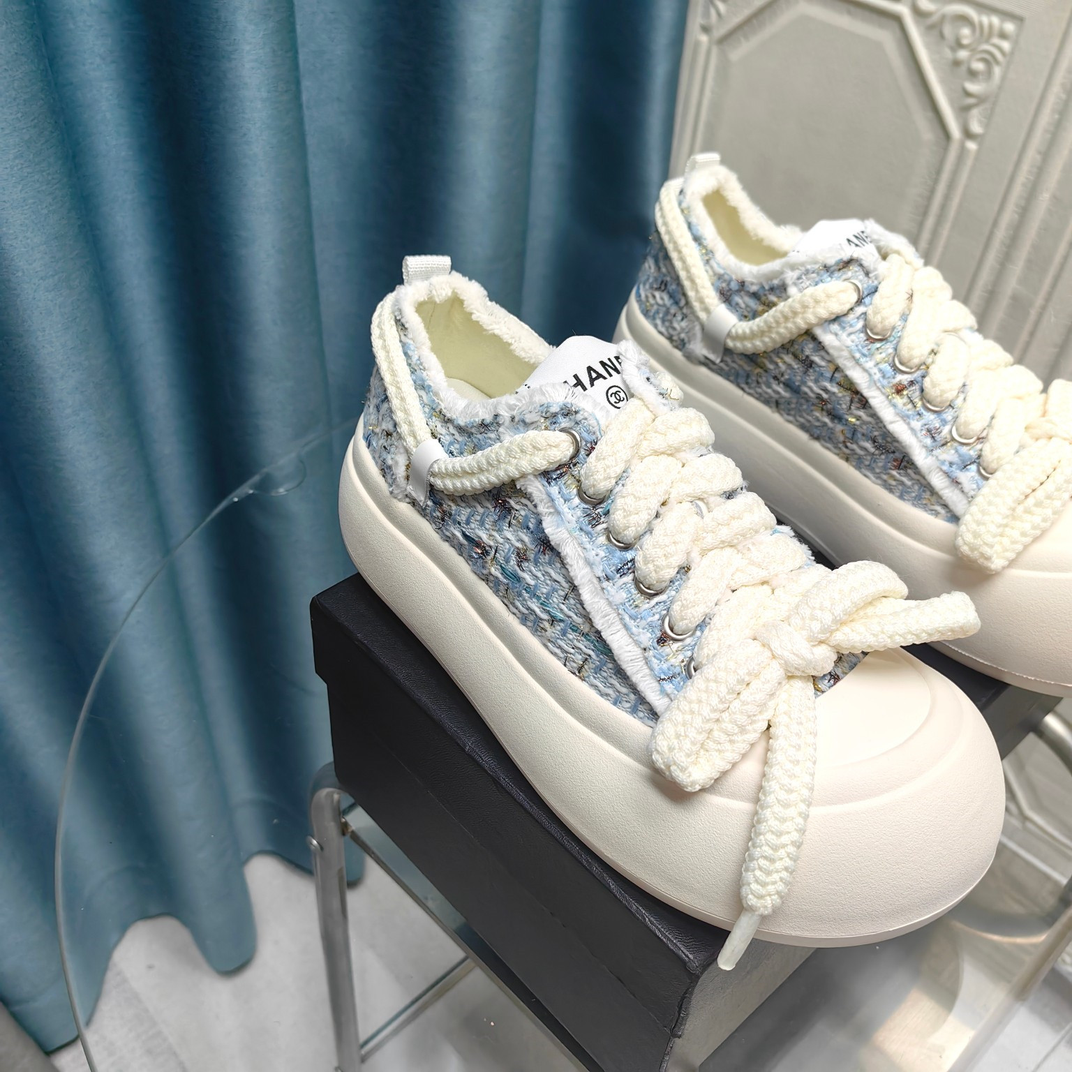 Chanel Blue Platform Canvas Sneakers