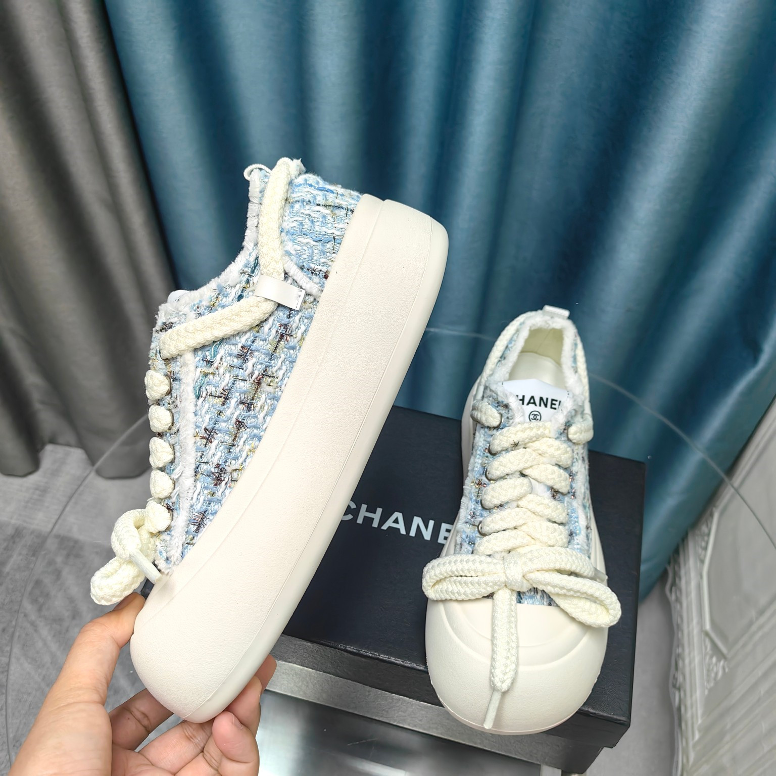 Chanel Blue Platform Canvas Sneakers