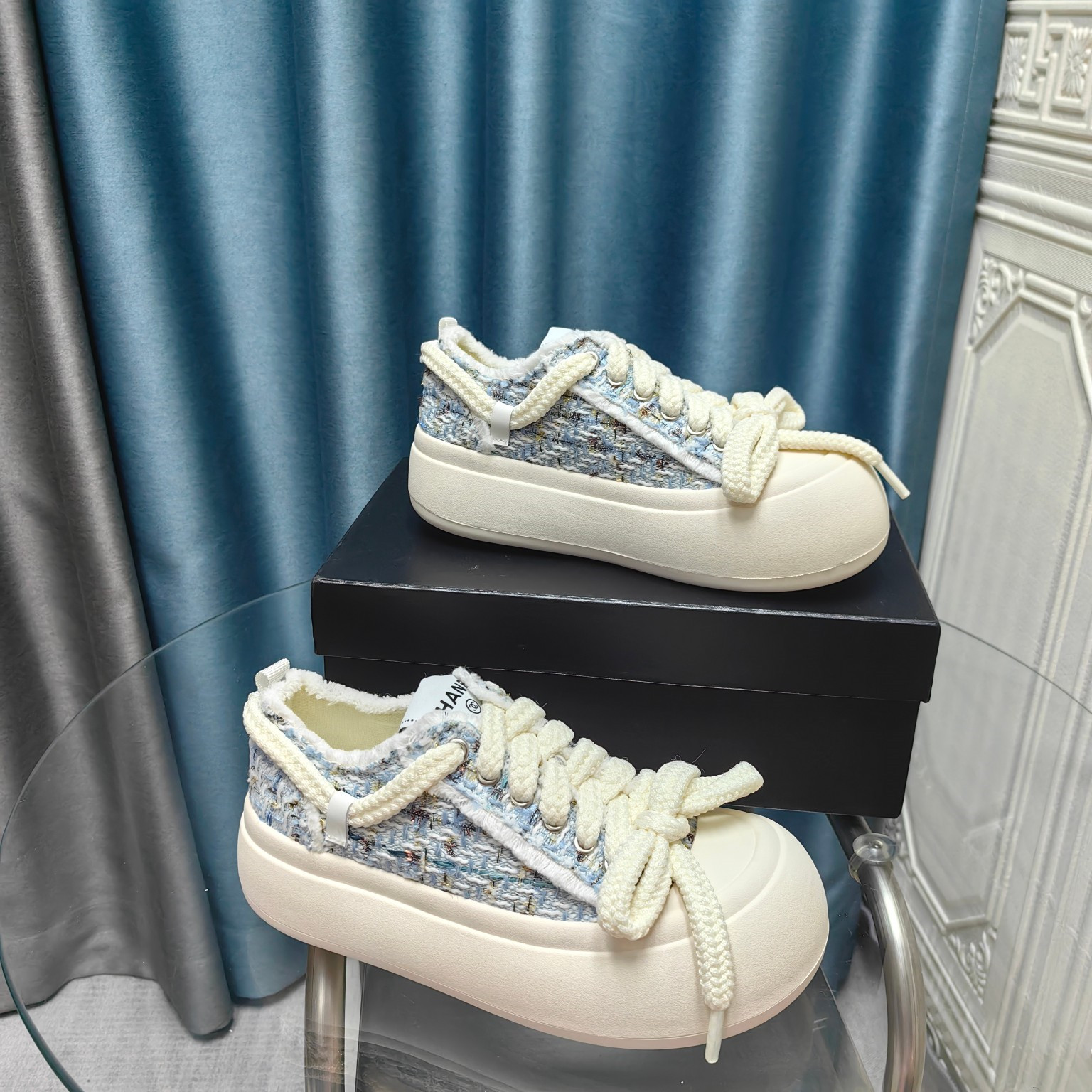 Chanel Blue Platform Canvas Sneakers