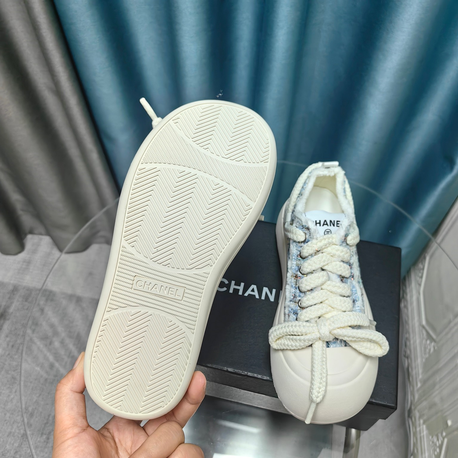 Chanel Blue Platform Canvas Sneakers