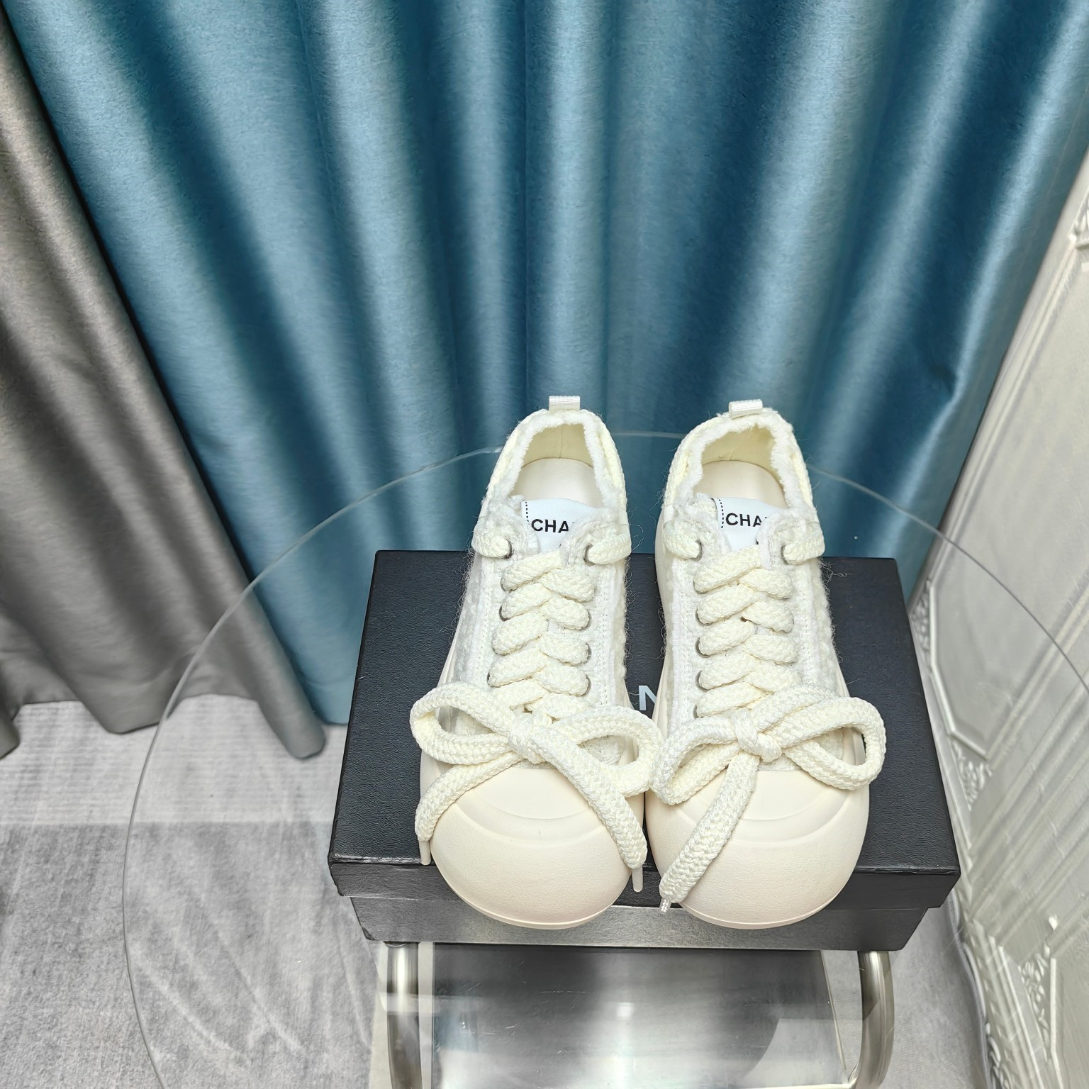 Ch**el white platform canvas sneakers