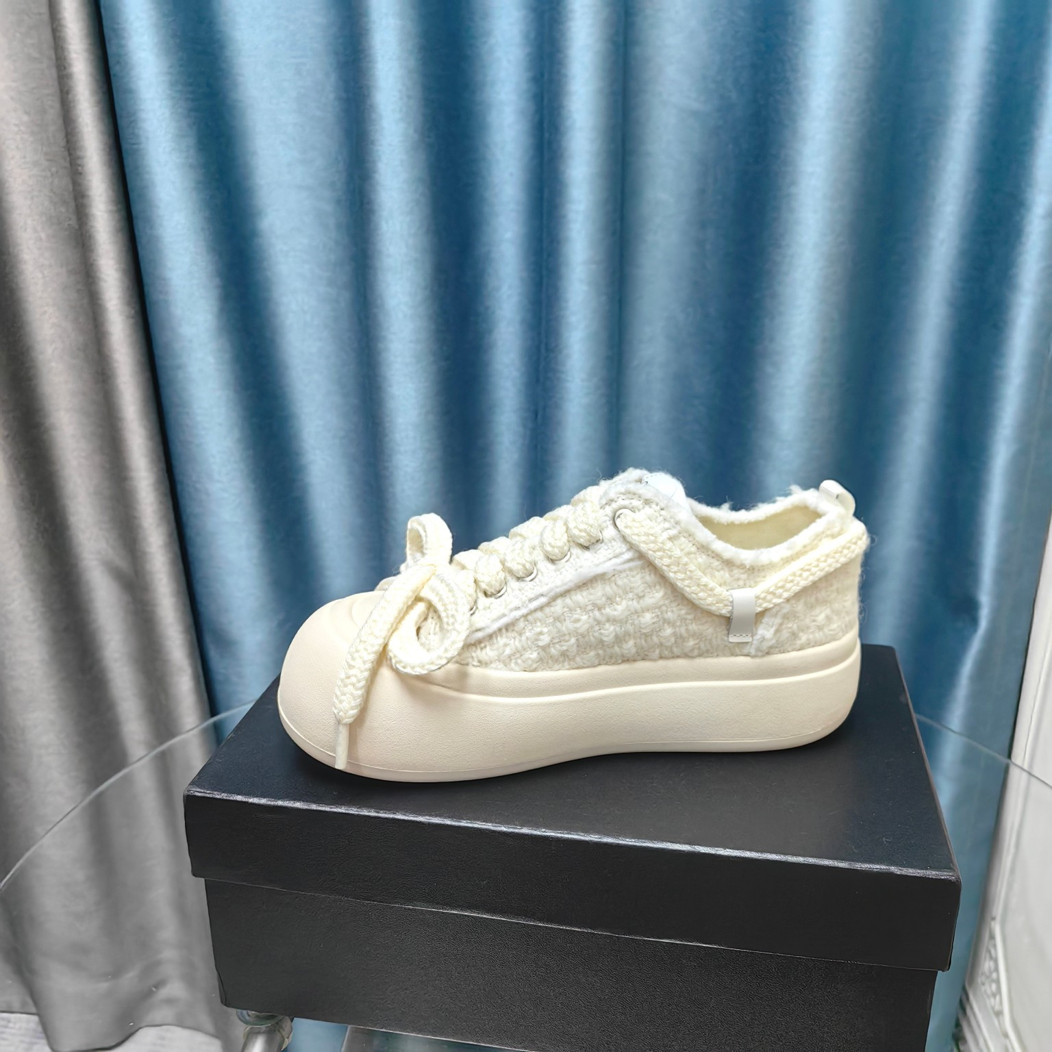 Ch**el white platform canvas sneakers