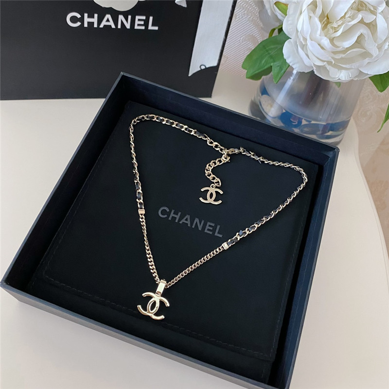 Ch**el leather chain choker double c necklace
