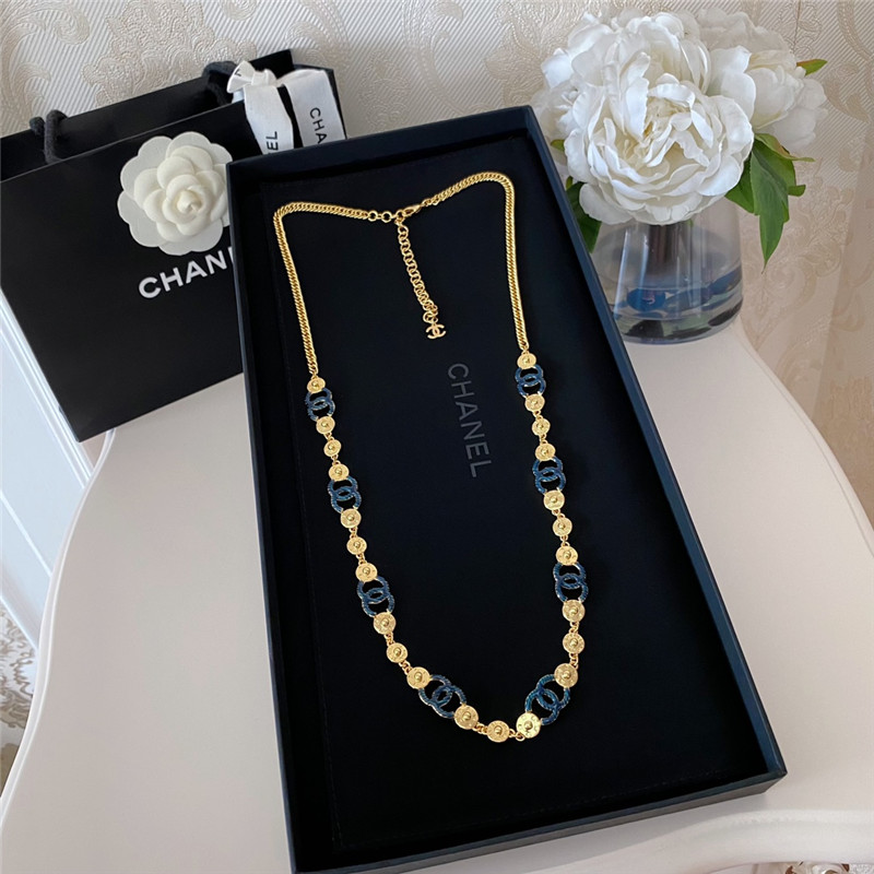 Chanel denim blue double c star waist chain