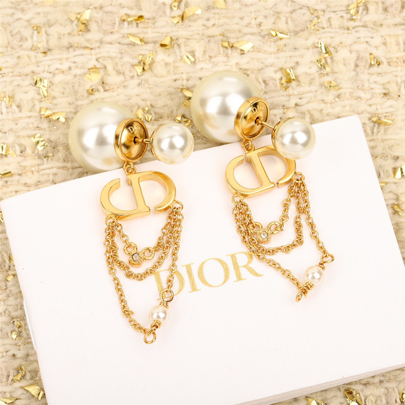 dior triple tassel double bead earrings
