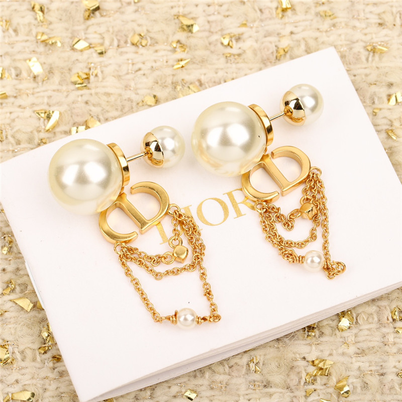 dior triple tassel double bead earrings