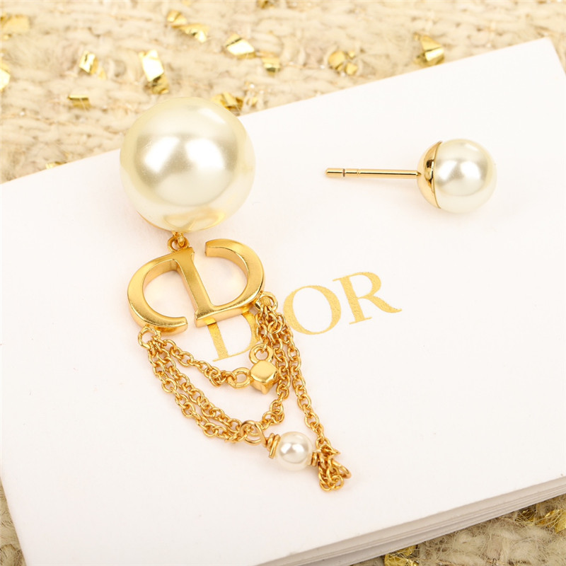 dior triple tassel double bead earrings