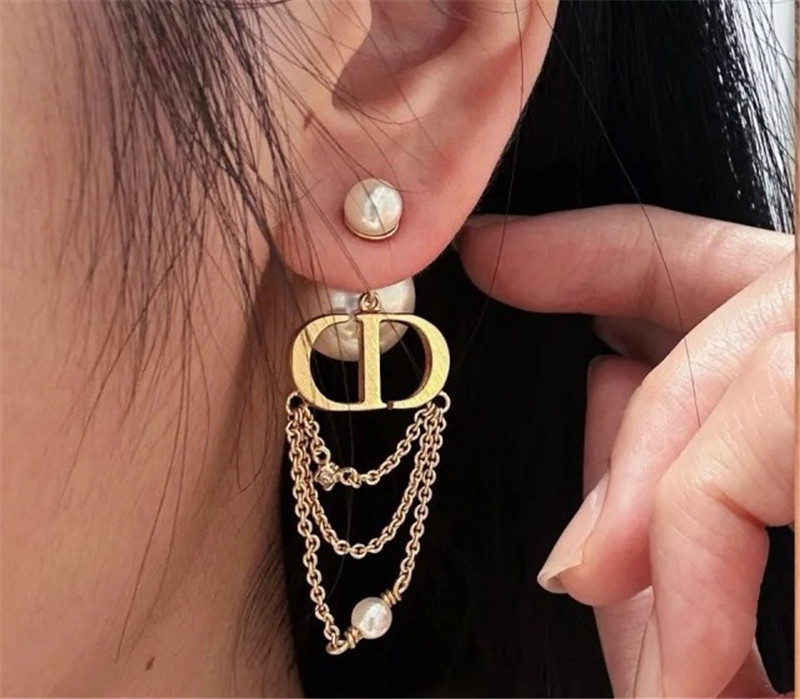 dior triple tassel double bead earrings