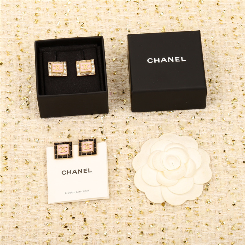 Chanel pink square double c earrings