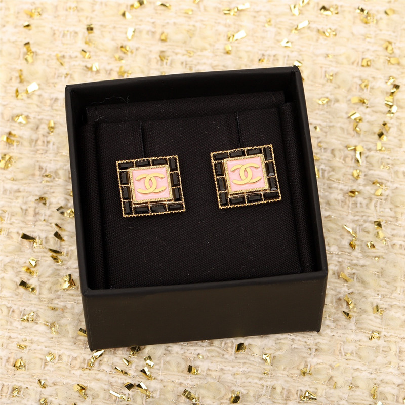 Ch**el pink square double c earrings